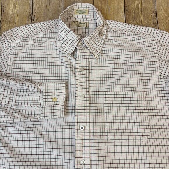 LL Bean Dress Shirt Vintage Made In USA Mens 16.5 35 Long Sleeve Graph Check - Picture 1 of 7